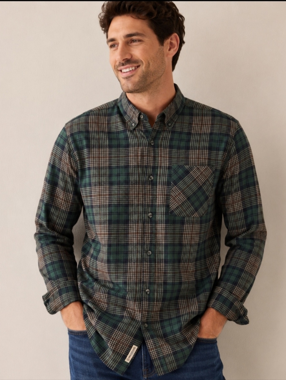 Magellan Outdoors Green and Brown Plaid Button-Down Shirt